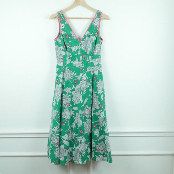Boden Size 4 Dress Kelly Green A Line Preppy Paisley Spring Country Club Twee - Picture 1 of 7